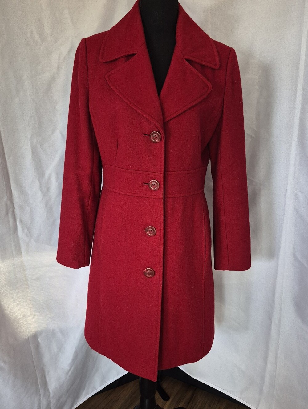 Wool Blend Tailored Red Single-Breasted Pea Coat